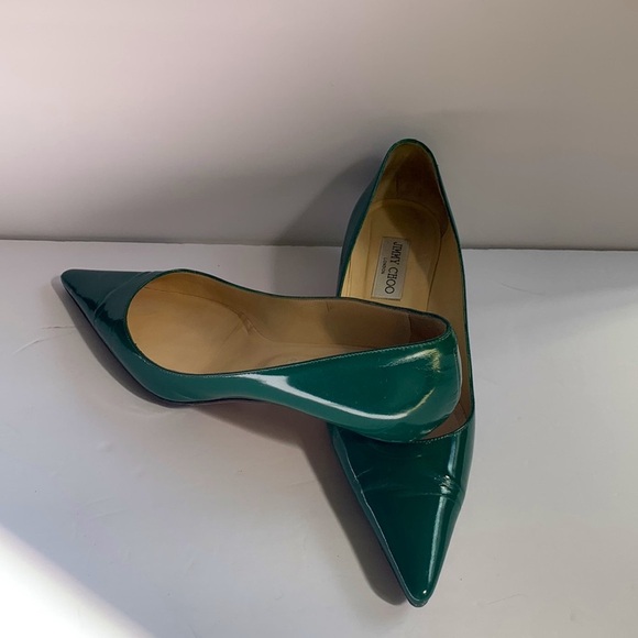 Jimmy Choo London Green Patent Leather Kitten Heels Size 40.5 - Picture 3 of 4